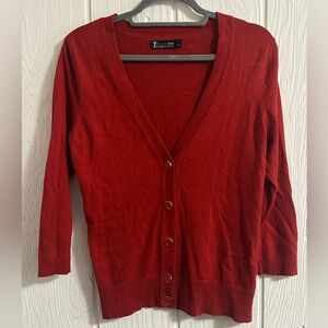 New York & Company 7th Avenue Red Button-Up Cardigan